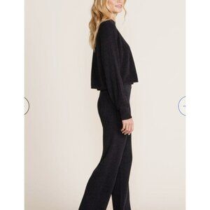 Barefoot Dreams CozyChic Ultra Lite Cropped Mock Neck Sweater Medium Black